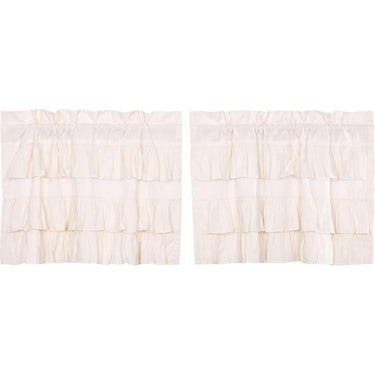 Simple Life Flax Antique White Ruffled Tier Curtain Set of 2 L24xW36 VHC Brands - The Fox Decor